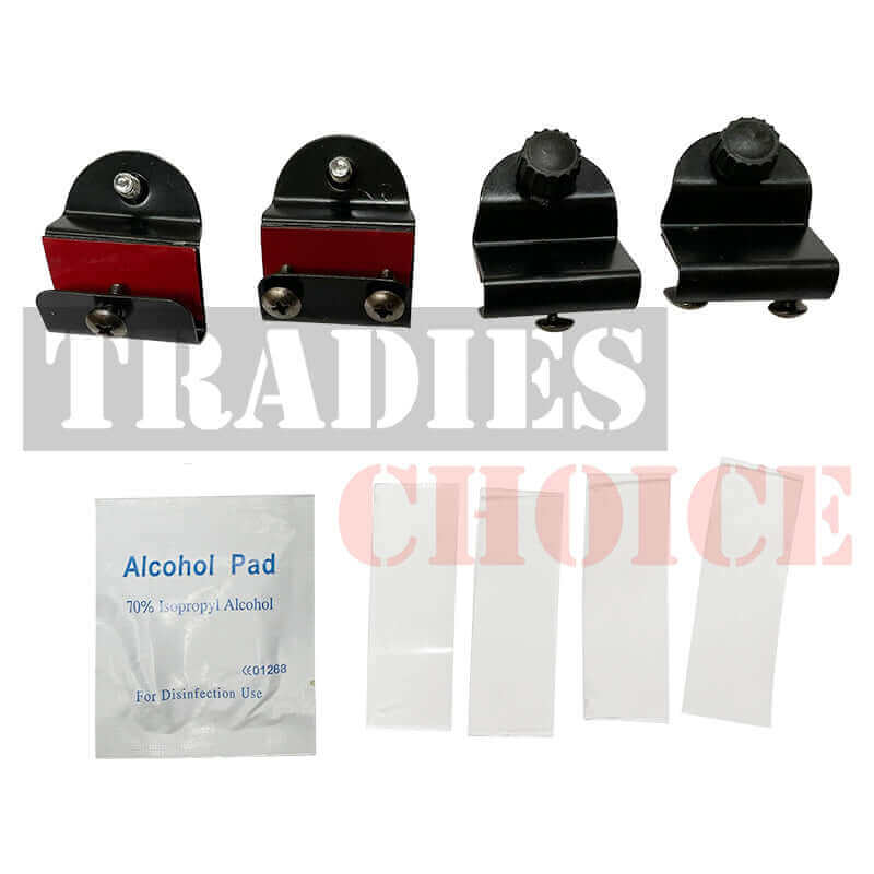 Isuzu MU-X bonnet protector installation kit including clips and alcohol pads for secure mounting.